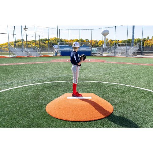 PortoLite 6 inch Stride Off Portable Youth Pitching Mound For Baseball clay rear view player standing