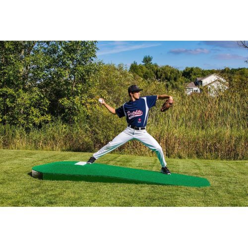 Portolite 10 inch Portable Practice Pitching Mound green side view pitching stride