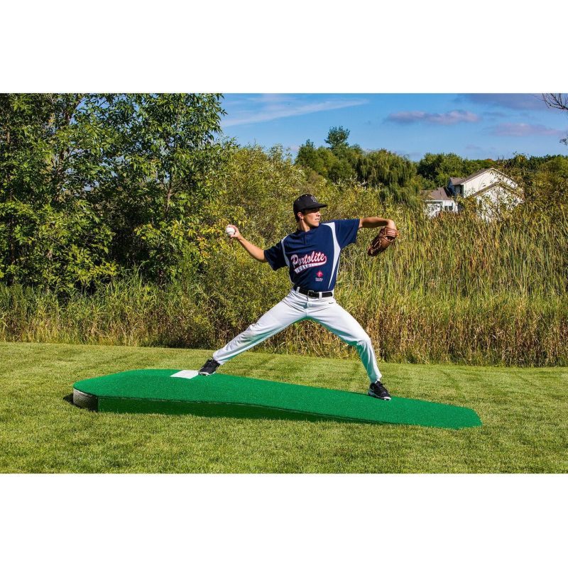 Portolite 10 inch Portable Practice Pitching Mound green side view pitching stride