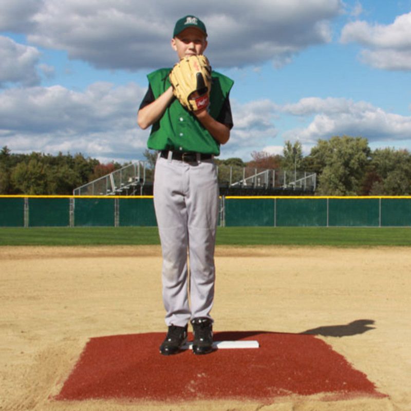 ProMounds 6 inch Bronco Youth League Game Pitching Mound clay color pitcher standing front view