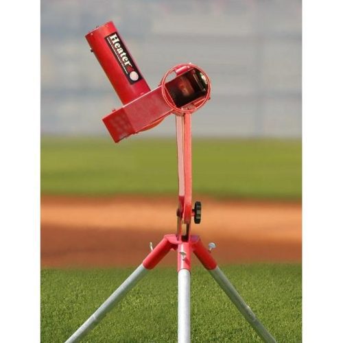 heater sports pro real curveball pitching machine on the field full view