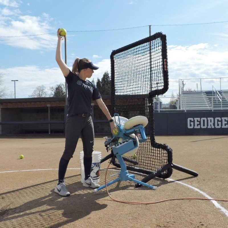 jugs bp3 pitching machine for softball in practice behind l screen