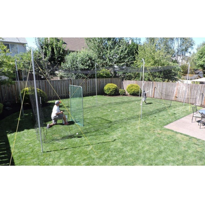 jugs hit at home complete backyard batting cage with pitching machine and l screen