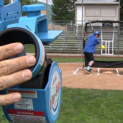 jugs lite flite baseball softball combo pitching machine close up in practice