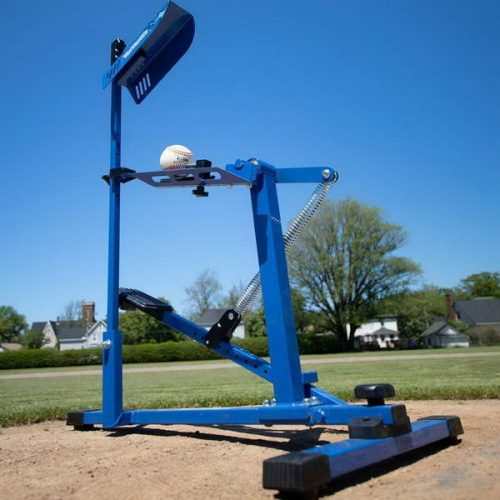 louisville slugger blue flame pro pitching machine side angled view