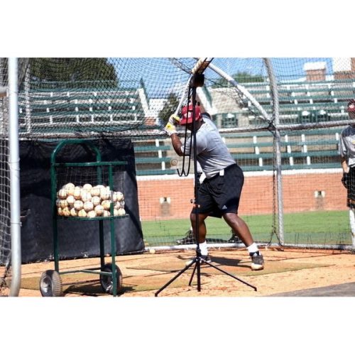 louisville slugger soft toss pitching machine batting tee in action